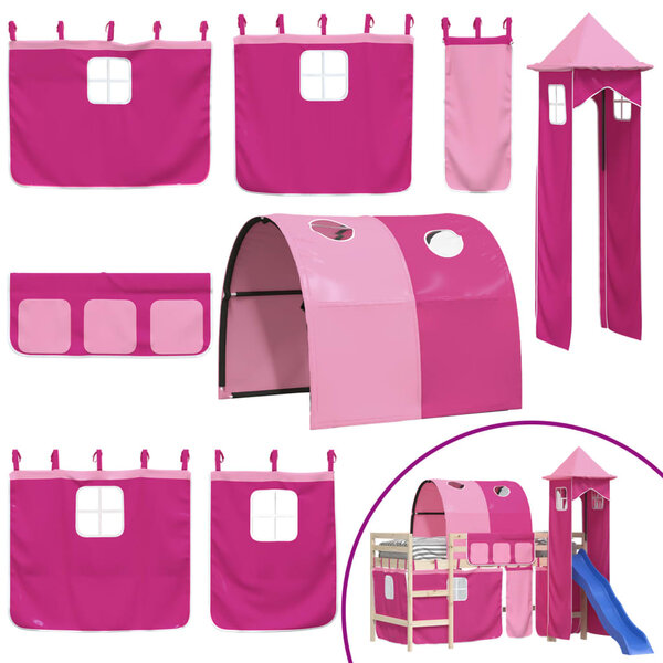 vidaXL Rideaux pour lit mezzanine avec tunnel et tour rose