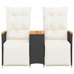 vidaXL Canapé de jardin inclinable 2 places avec table noir poly rotin