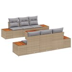 vidaXL Ensemble de Canapé de Jardin 7 pièces avec coussins Beige Rattan Acacia