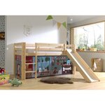 PINO Lit Compact avec Toboggan Pin Massif Nature  + Rideau en 4 parties Animalerie