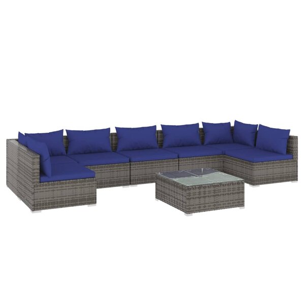 vidaXL Salon de jardin 8 Pièces avec coussins Résine tressée Gris