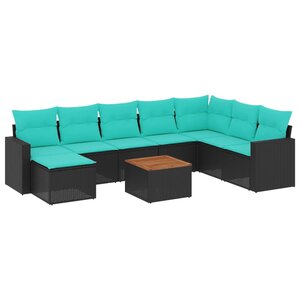 vidaXL Salon de jardin 9 Pièces avec coussins noir résine tressée