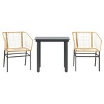 vidaXL Ensemble à manger de jardin 3Pièces marron résine tressée verre