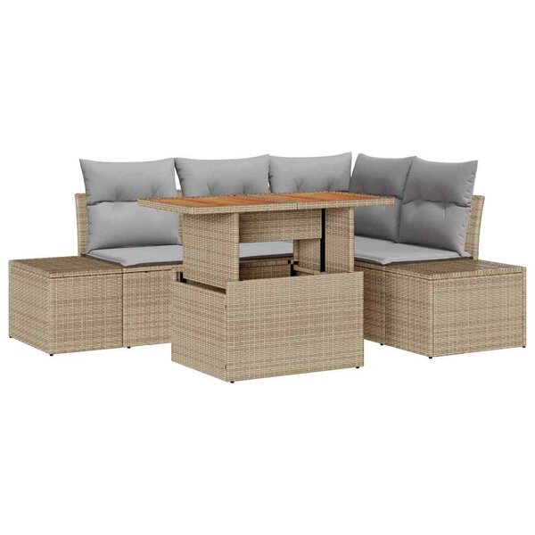 vidaXL Ensemble de canapé de jardin 5 Pièces Beige Poly rotin
