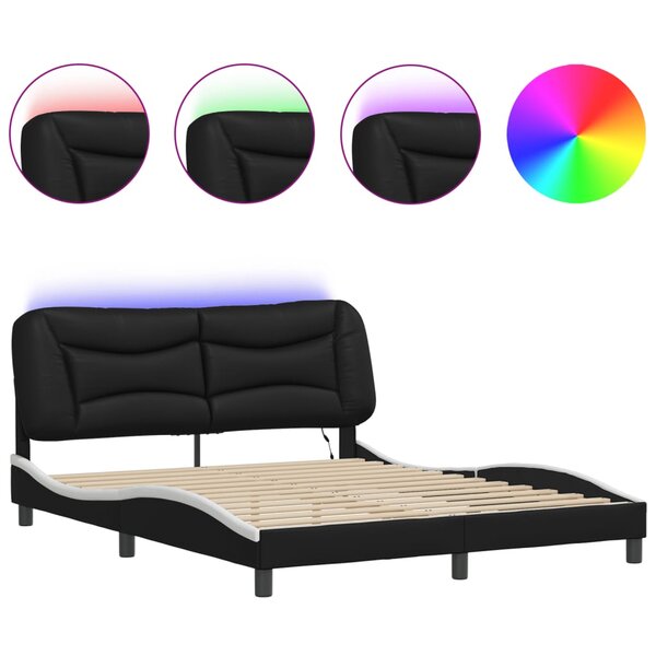 vidaXL Cadre de lit avec LED sans matelas Hvar noir et blanc 160x200 cm