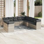 vidaXL Salon de jardin 11 Pièces avec coussins gris clair résine tressée