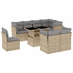 vidaXL Salon de jardin avec coussins 9 Pièces beige résine tressée