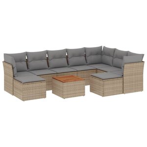 vidaXL Salon de jardin avec coussins 10 Pièces beige résine tressée