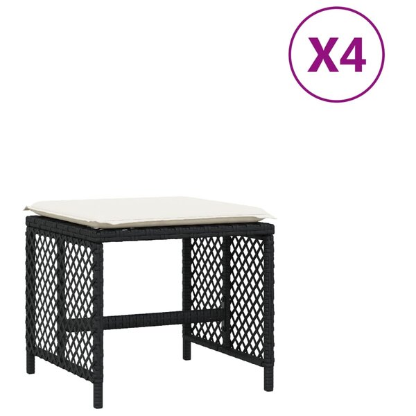 vidaXL Tabourets de jardin et coussins lot de 4 noir 41x41x36 cm rotin