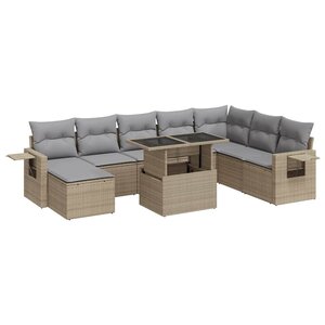 vidaXL Salon de jardin avec coussins 9 Pièces beige résine tressée