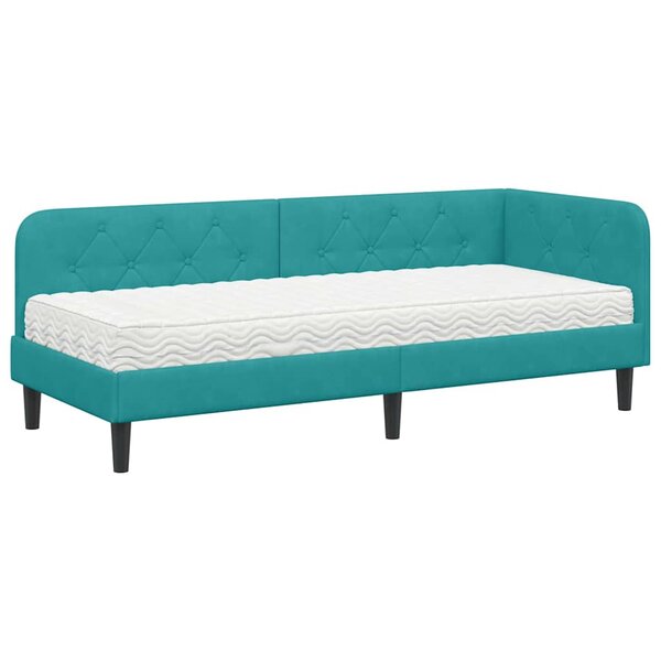 vidaXL Cadre de lit d'angle avec matelas Turquoise 80 x 200 cm Velours