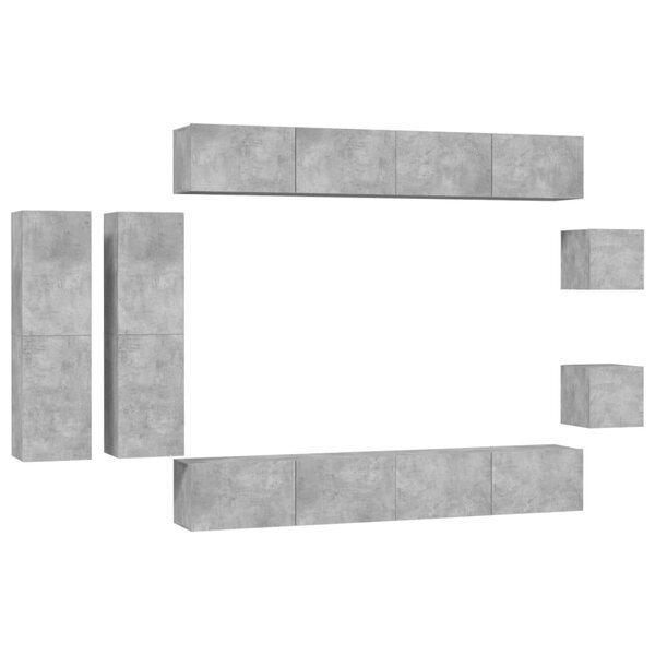 vidaXL Ensemble de meubles TV 8 Pièces Gris béton Bois d'ingénierie