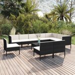 vidaXL Salon de jardin 11 Pièces avec coussins Résine tressée Noir