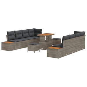 vidaXL Ensemble de canapé de jardin 11 pièces avec coussins en poly rattan et acacia.