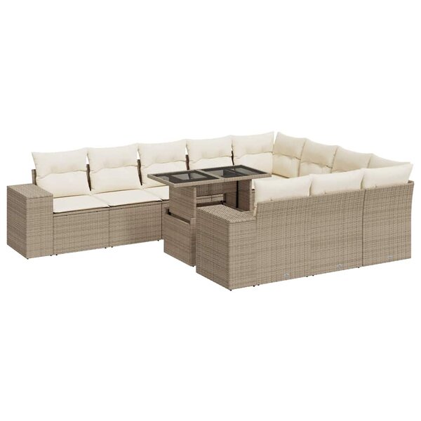 vidaXL Salon de jardin 11 Pièces avec coussins beige résine tressée