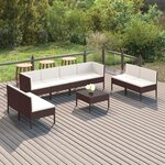 vidaXL Salon de jardin 9 Pièces avec coussins résine tressée marron