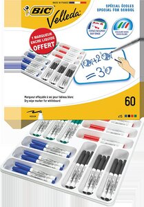 Class pack 60 Feutres tableau blanc effaçable 1741 Pte Medium Ogive Classiques VELLEDA