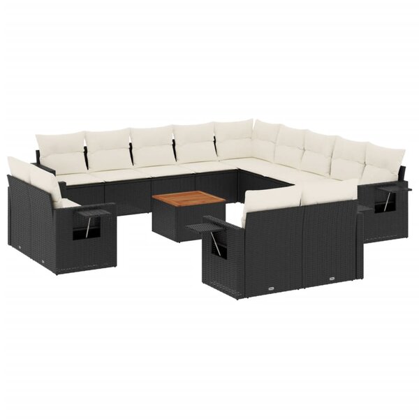vidaXL Salon de jardin avec coussins 14 Pièces noir résine tressée