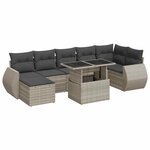 vidaXL Salon de jardin 8 Pièces avec coussins gris clair résine tressée