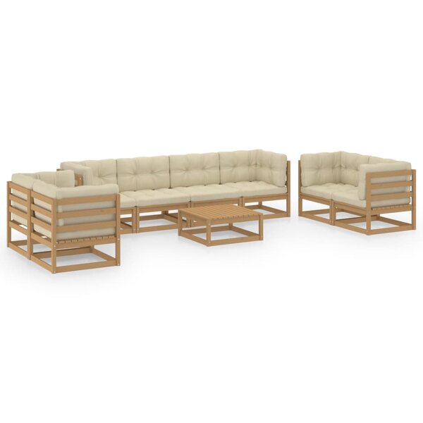 vidaXL Salon de jardin 9 Pièces avec coussins Bois de pin massif