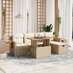 vidaXL Salon de jardin avec coussins 6 Pièces beige résine tressée