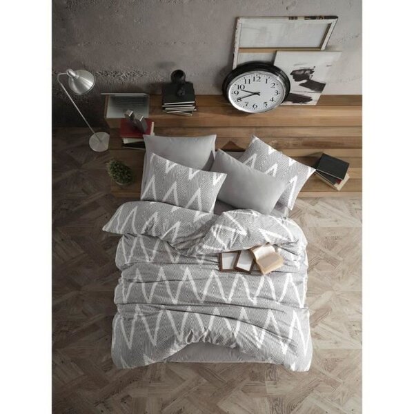 Parure de lit - housse de couette 220 x 240 + 2 taies d'oreiller 60 x 60 65 coton- Gris