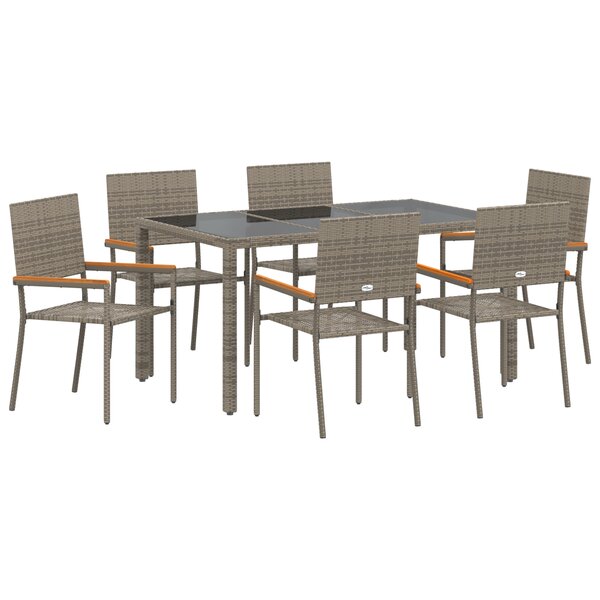 Ensemble de salle à manger de jardin vidaXL 7 pièces Gris Poly Rotin