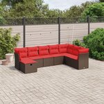 vidaXL Salon de jardin 8 Pièces avec coussins marron résine tressée