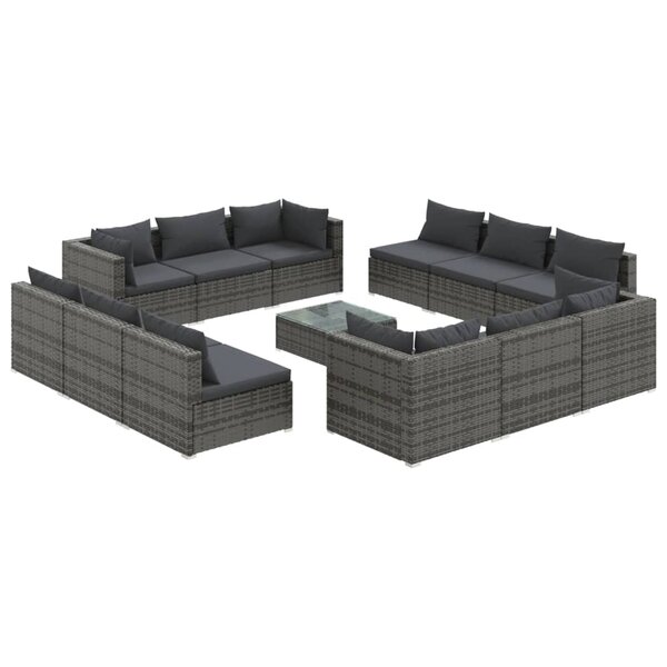 vidaXL Salon de jardin 13 Pièces avec coussins résine tressée gris