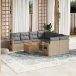 vidaXL Salon de jardin avec coussins 9 Pièces beige résine tressée