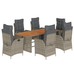 vidaXL Ensemble à manger de jardin et coussins 7 Pièces gris rotin