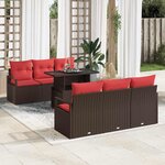vidaXL Ensemble de canapé de jardin 7 Pièces Marron et rouge polyrotin