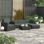 vidaXL Salon de jardin 6 Pièces avec coussins résine tressée noir