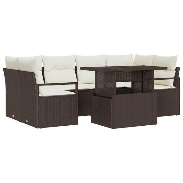 vidaXL Ensemble de Canapés avec coussin 7 Pièces Marron polyrotin