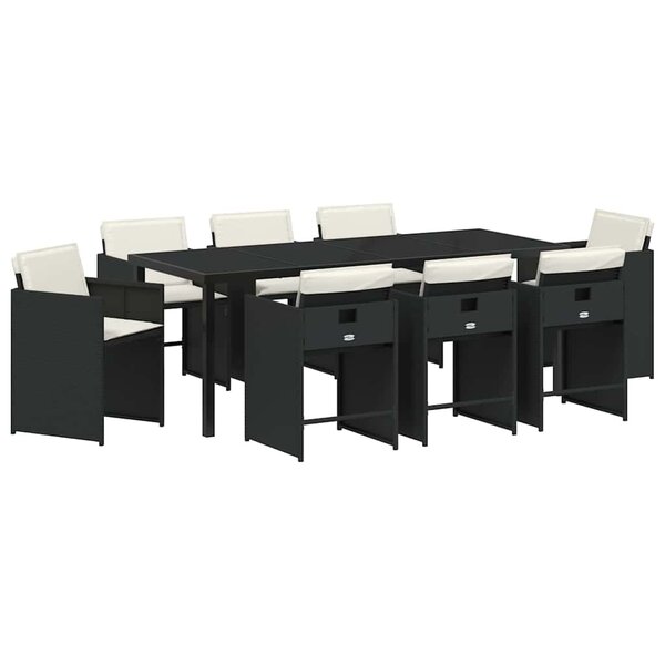 vidaXL Ensemble de salle à manger pour jardin 9 Pièces Noir polyrotin