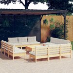 vidaXL Salon de jardin 13 Pièces avec coussins crème bois de pin
