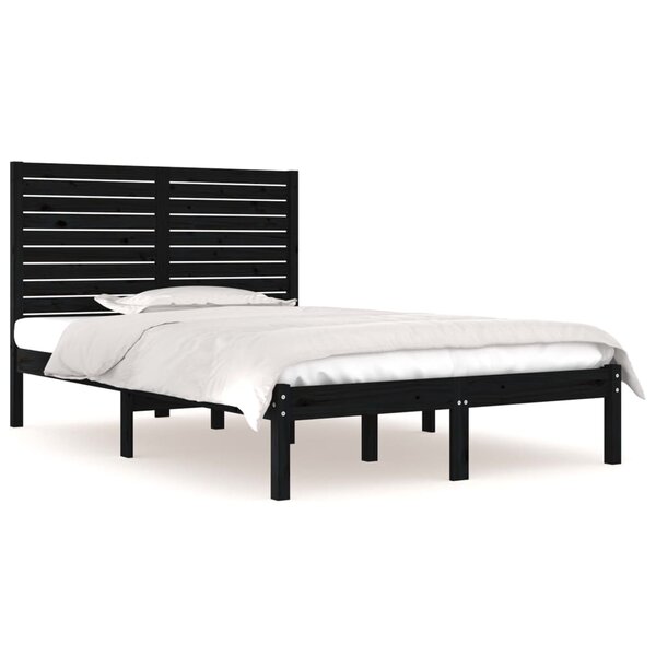vidaXL Cadre de lit sans matelas noir 135x190 cm bois massif
