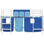 vidaXL Cadre de Lit Mezzanine pour Enfants avec Rideaux Blanc et Bleu