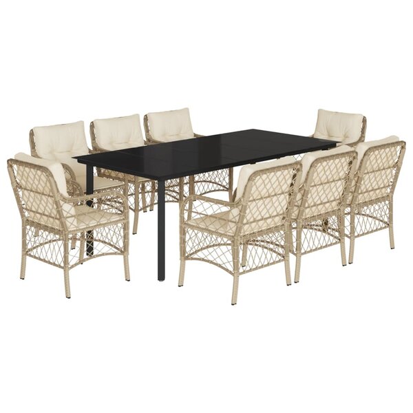 vidaXL Ensemble à manger de jardin et coussins 9 Pièces beige Poly rotin