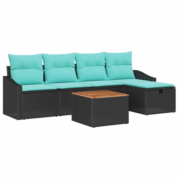 vidaXL Ensemble de canapé de jardin avec coussin 6 Pièces Noir Poly rotin