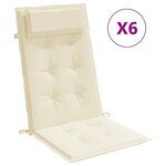 vidaXL Coussins de chaise à dossier haut lot de 6 crème tissu oxford