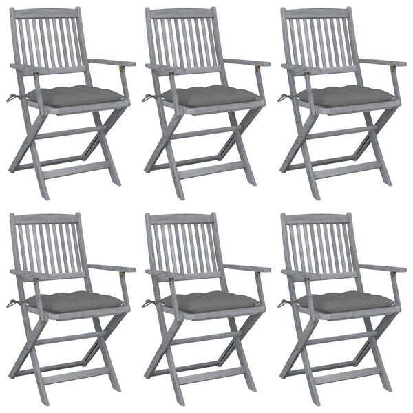 vidaXL Chaises pliables d'extérieur lot de 6 et coussins Bois d'acacia