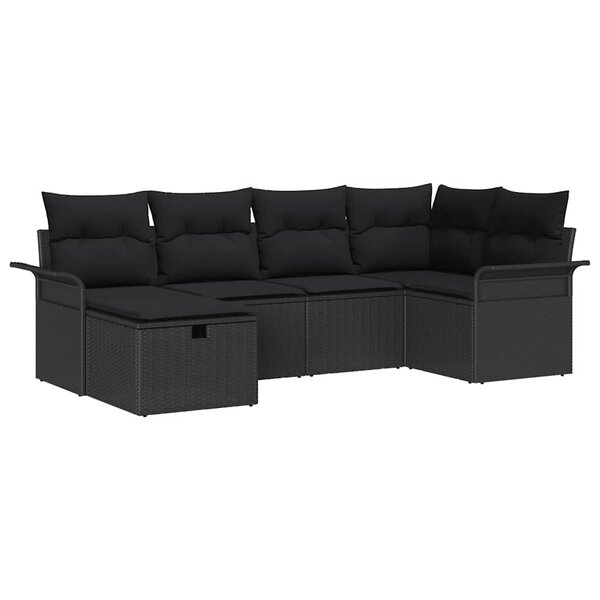 vidaXL Ensemble de canapé de jardin avec coussin 6 Pièces Noir Poly rotin