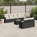 vidaXL Salon de jardin 9 Pièces avec coussins noir résine tressée