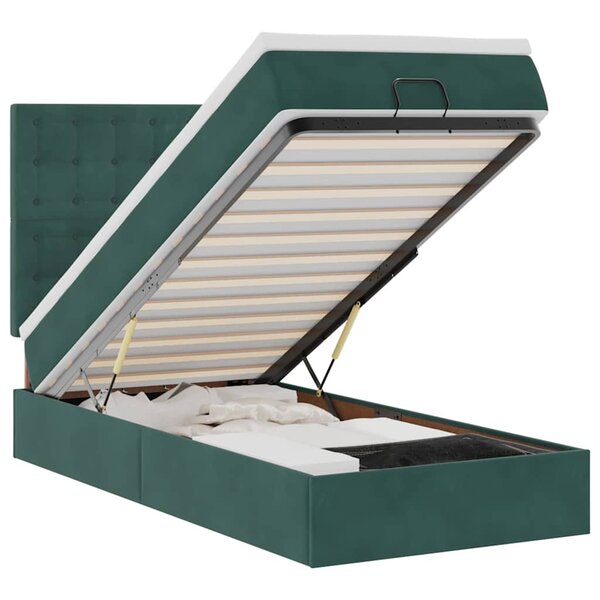 vidaXL Cadre de lit ottoman avec matelas vert foncé 90x190 cm velours