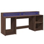 Bureau table poste de travail meuble d'ordinateur informatique étude et lumières LED chêne bois d'ingénierie brun 02_0023790