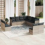 vidaXL Salon de jardin 11 Pièces avec coussins gris clair résine tressée