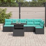 vidaXL Ensemble de canapé de jardin 7 Pièces Noir et Bleu polyrotin