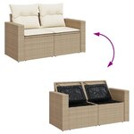 vidaXL Canapé de jardin avec coussins 2 places beige résine tressée