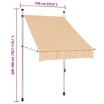 vidaXL Auvent rétractable manuel 100 cm Rayures oranges et blanches